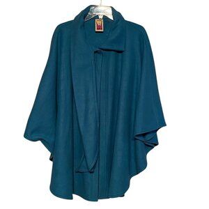 ORIGINAL ANTHONY Teal Cape/Poncho Felt w/scarf Button Top Size Missy Vintage